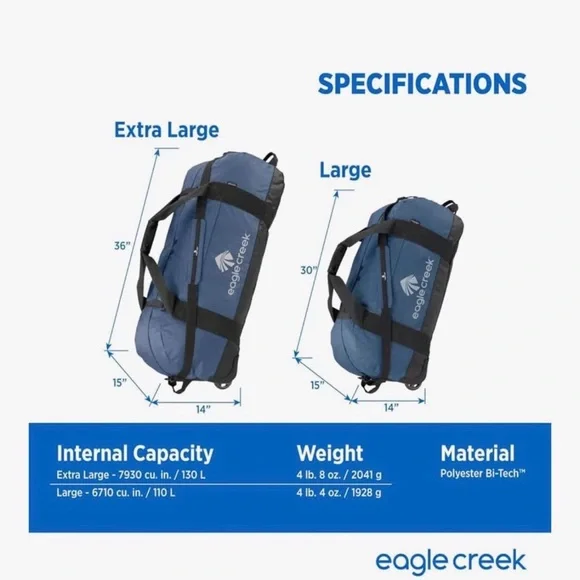 Eagle Creek XL-Blue Rolling Duffel Bag - Picture 3 of 9